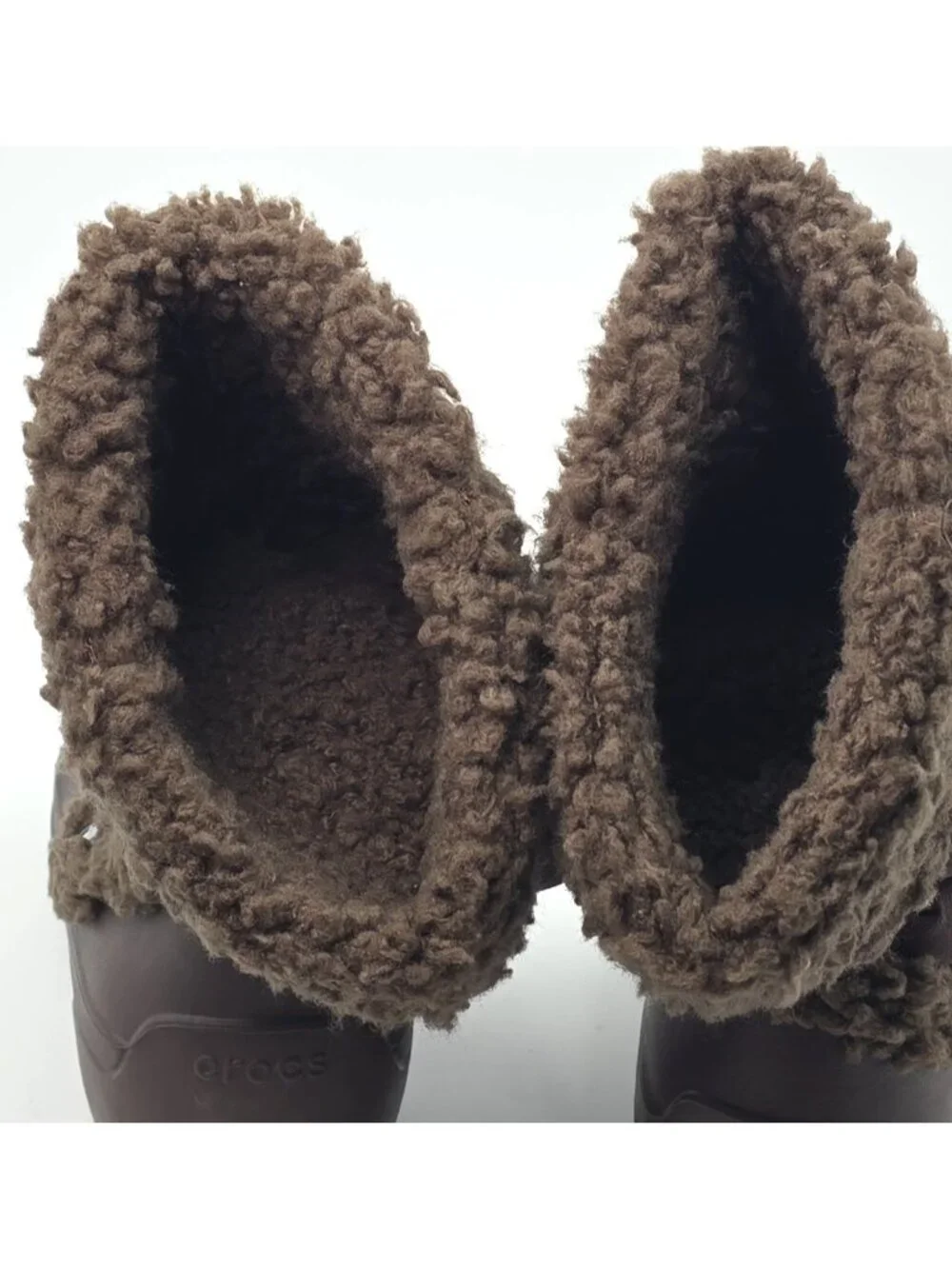 Crocs Tall Winter Boots Brown Faux Fur Lining & Cuff Pull On Comfort Women's 10